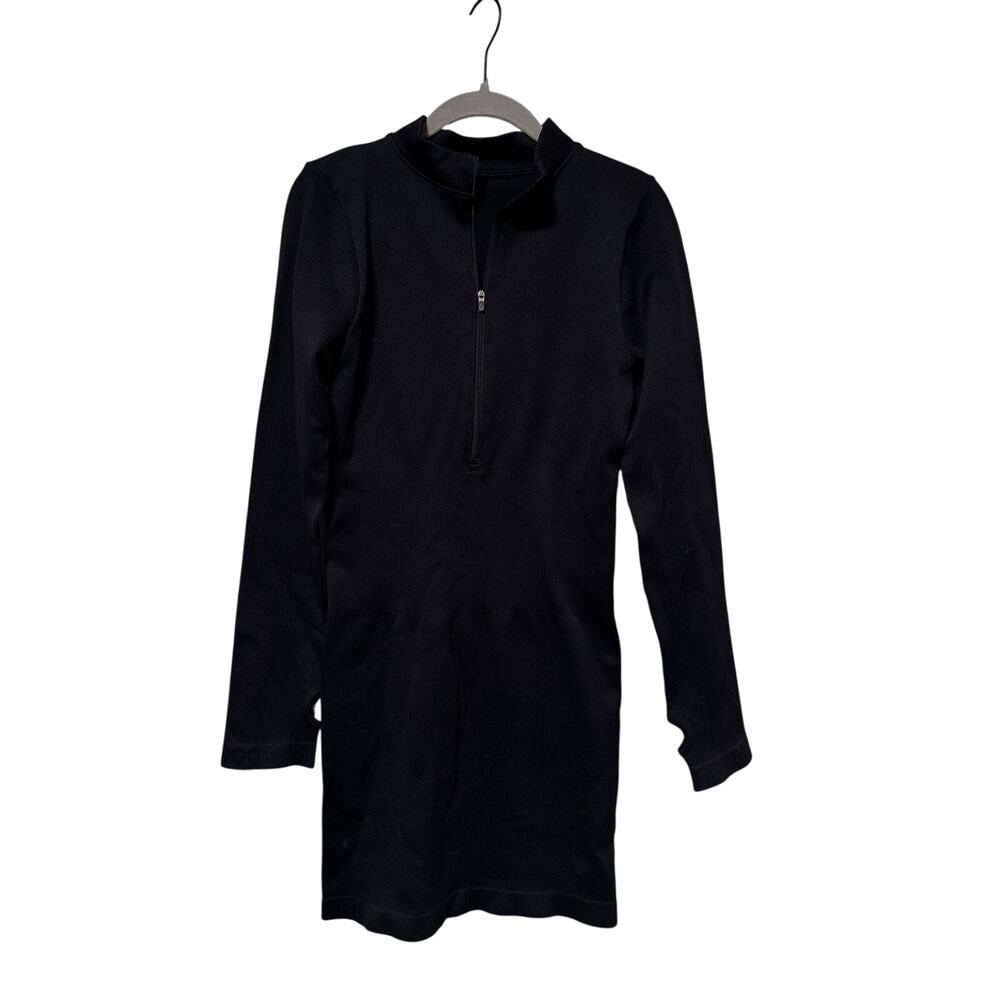 OQQ Black Ribbed Half Zip Mini Dress Women’s XL Long Sleeve Bodycon Stretch - Picture 2 of 7